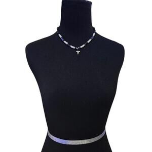 Real Shark Tooth Surfer Choker Black White Beads Beach Boho Jewelry, EUC